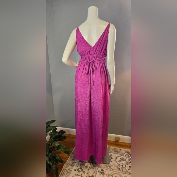 Taylor Pink V-Neck Sleeveless Tie Waist Lined 2 Pocket Maxi Dress Size Small - Picture 4 of 14